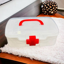 3-Compartment First Aid Box - Portable Medicine Storage with Detachable Tray & Transparent Lid