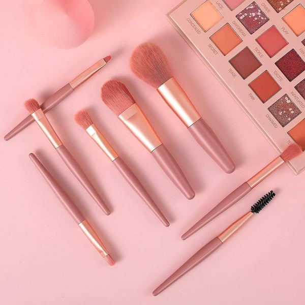 8-Piece Mini Makeup Brush Kit – Portable Premium Synthetic Set with Case (Mix Colors)